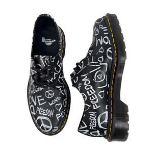 Dr. Martens 1461 Script Oxford Shoes Womens 6 UK 4 Leather Peace Love Freedom
